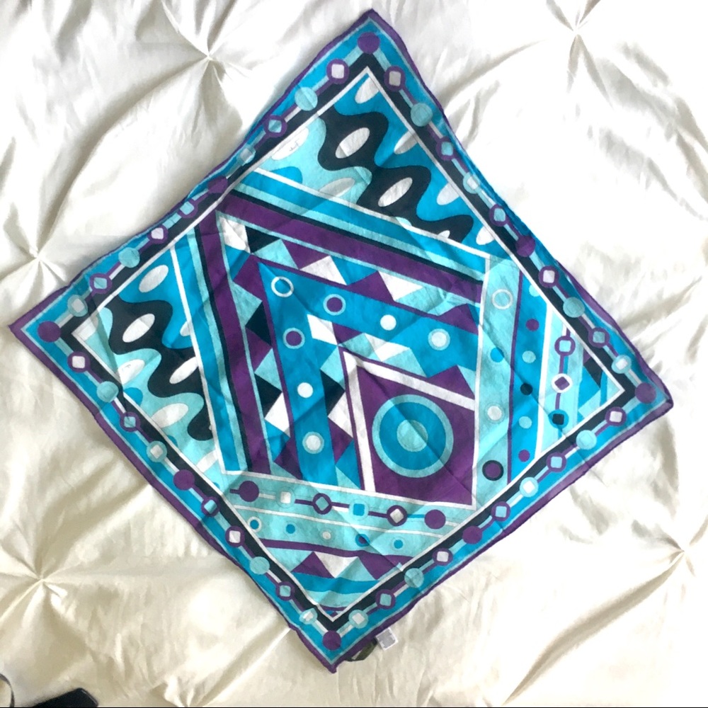 Authentic Emilio Pucci Blue Purple Square Scarf